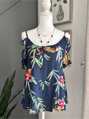 Roxy Navy Tropical Floral Cold-Shoulder Camisole